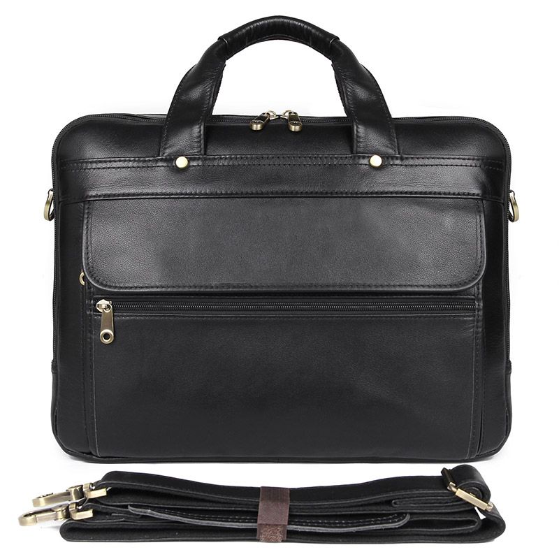 7146A2 Black Full Grain Cow Leather Handbag Men's Laptop Bag_Men's Leather Bags_Shenzhen Jia
